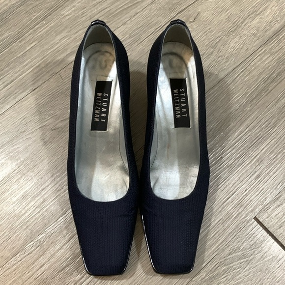 STUART WEITZMAN Navy Blue Sqaure Toe Block Heels Pumps Size 9.5B - Picture 1 of 9
